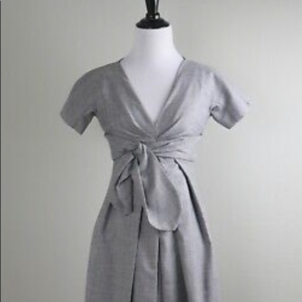 SINCLAIRE 10 Wool Pleated Bow Front Lined Grey Midi Dress Size 6